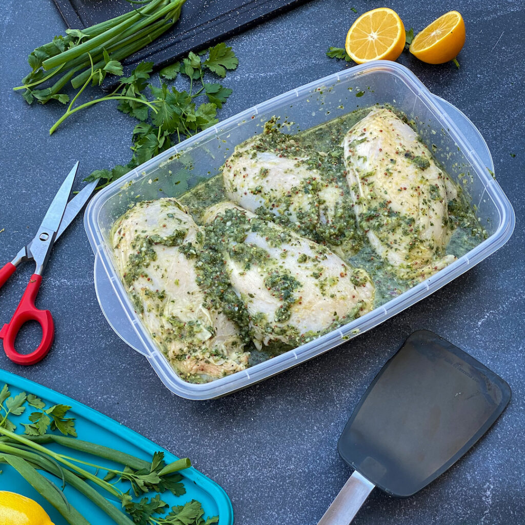 A blend of herbs and oil make for a simple marinade for chicken. 