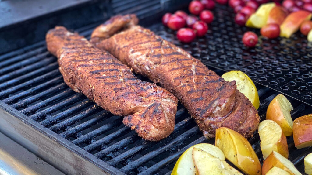 Chinese 5-Spice pork tenderloin on the grill. 