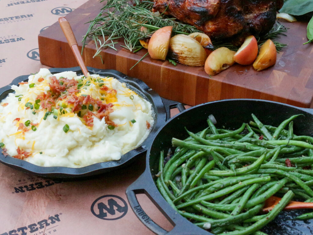 Mashed Potatoes and Maple Smoked Green Beans are shown as a side dish. 