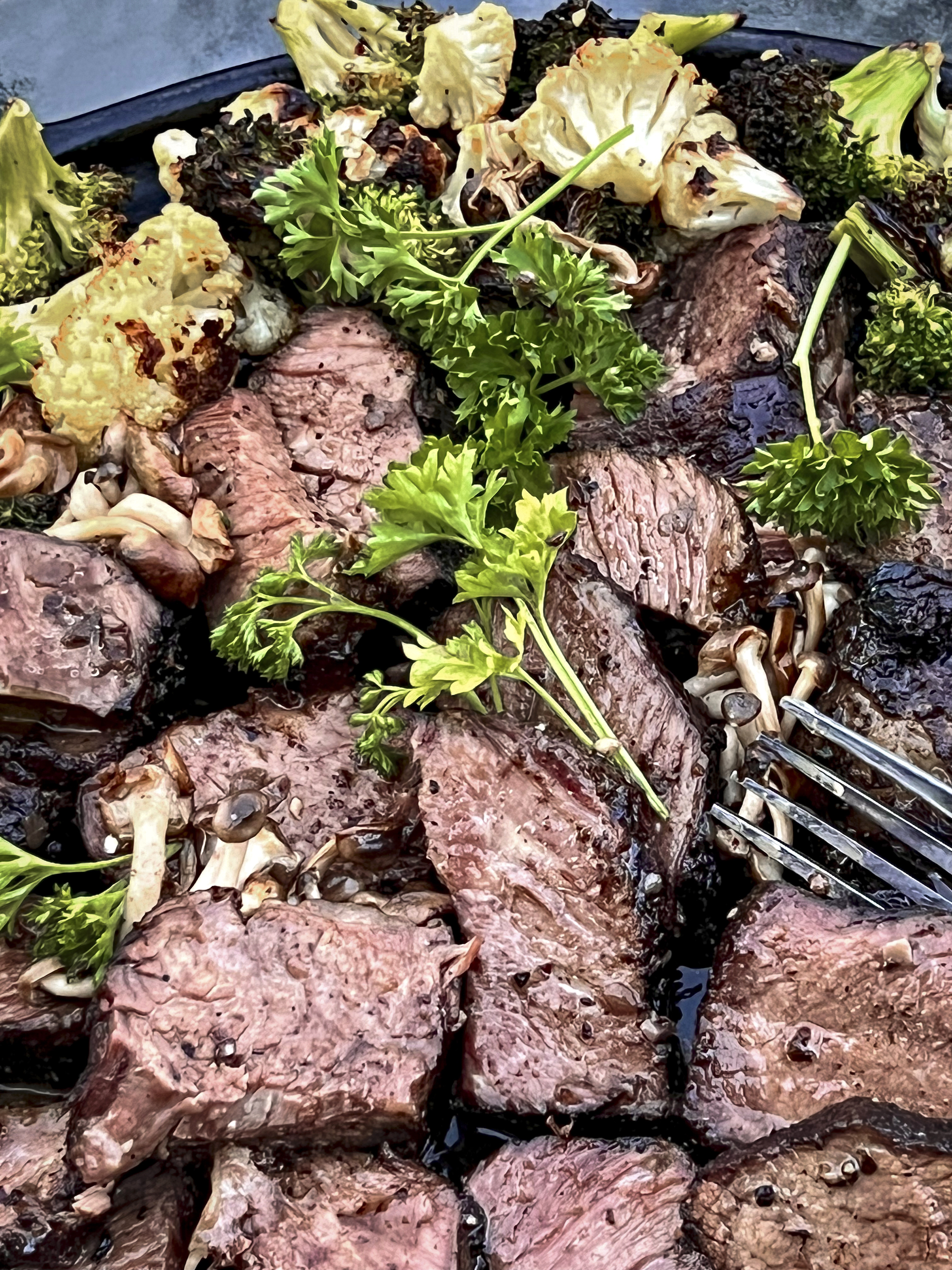 Sliced short ribs to showing off the inside texture.