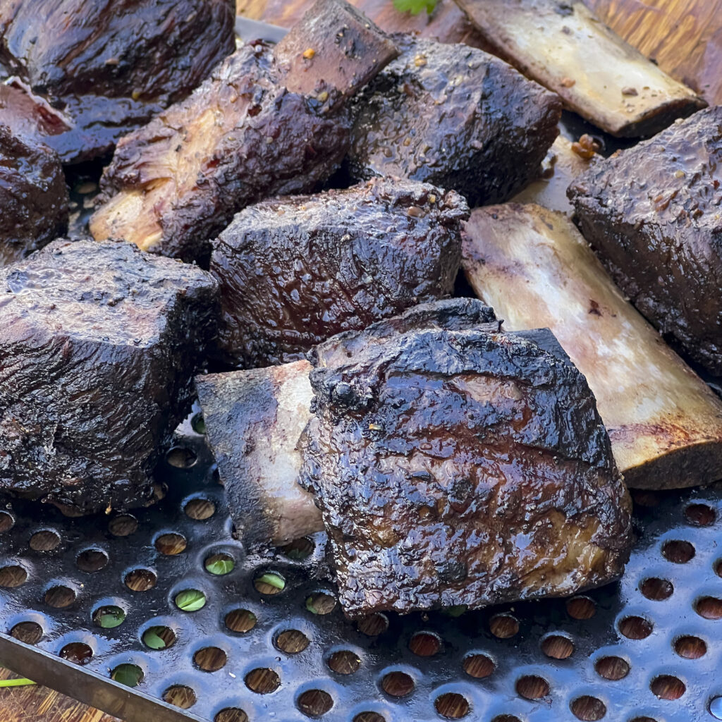 A close up of a smoked short rib that is ready to serve.