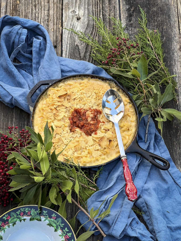 Smoked Mac and Cheese is made with sharp cheddar and pepper jack! 