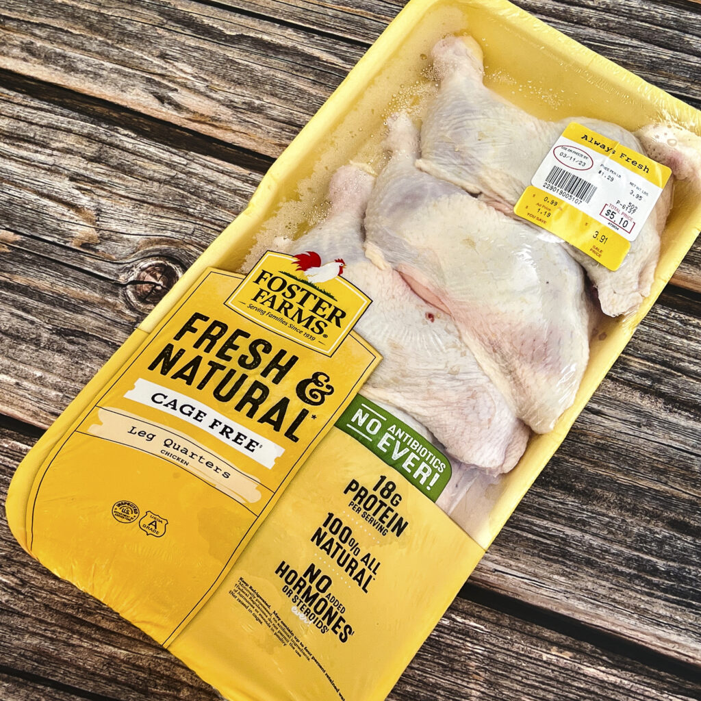 A package of Chicken Leg Quarters. 