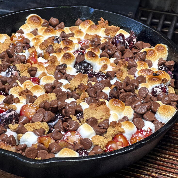 A close up of Chocolate Cherry S'more Cookie Bars.