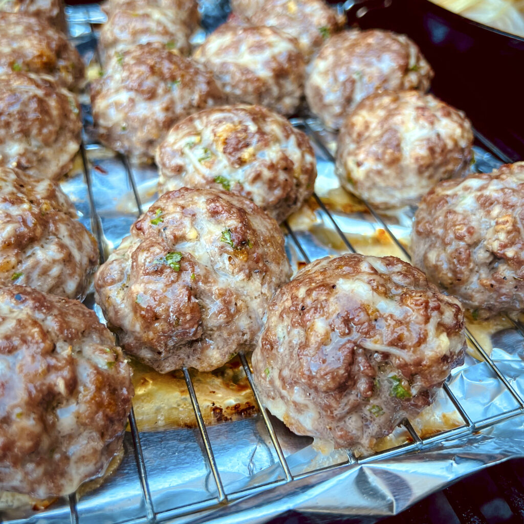 A close up of  Smoked Italian All Beef Meatballs.