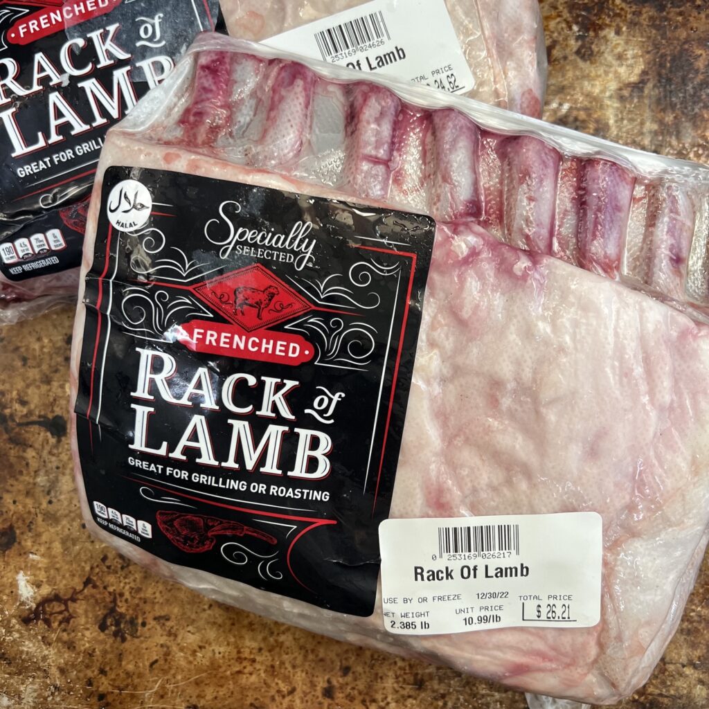 A package of French rack of lamb is shown for veiwers to know what to buy.